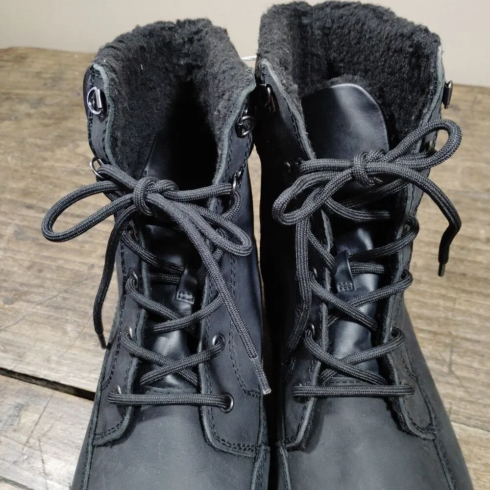 Lands End Mens 10EE Boots Black Thermolite Insulated Lace Up Shoes EC
